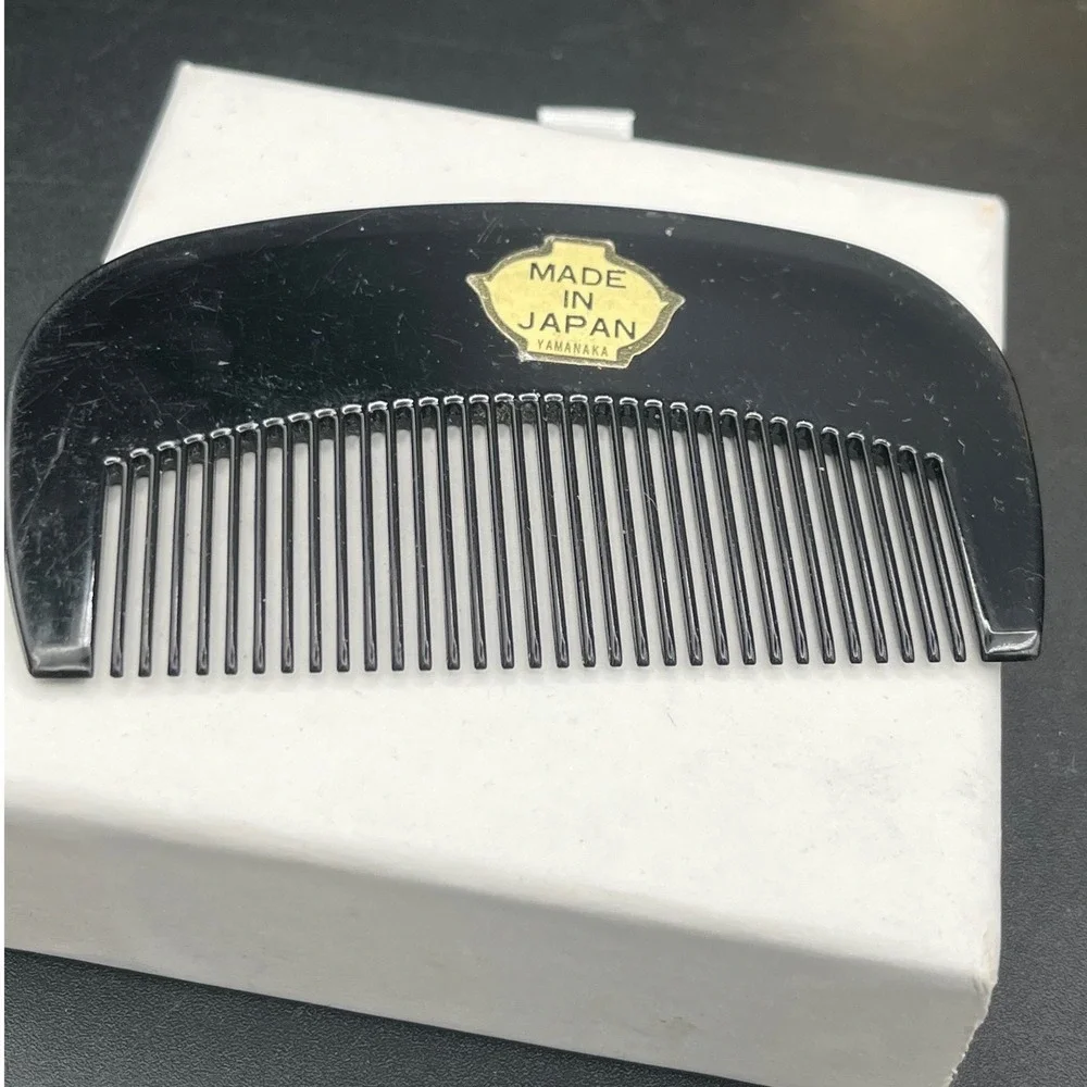 Vintage Japanese Hair Comb Black Lacquer‎ Style Floral  Koshi mid century